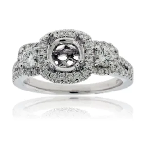 Three Stone Style Diamond Engagement Semi-Mount Ring