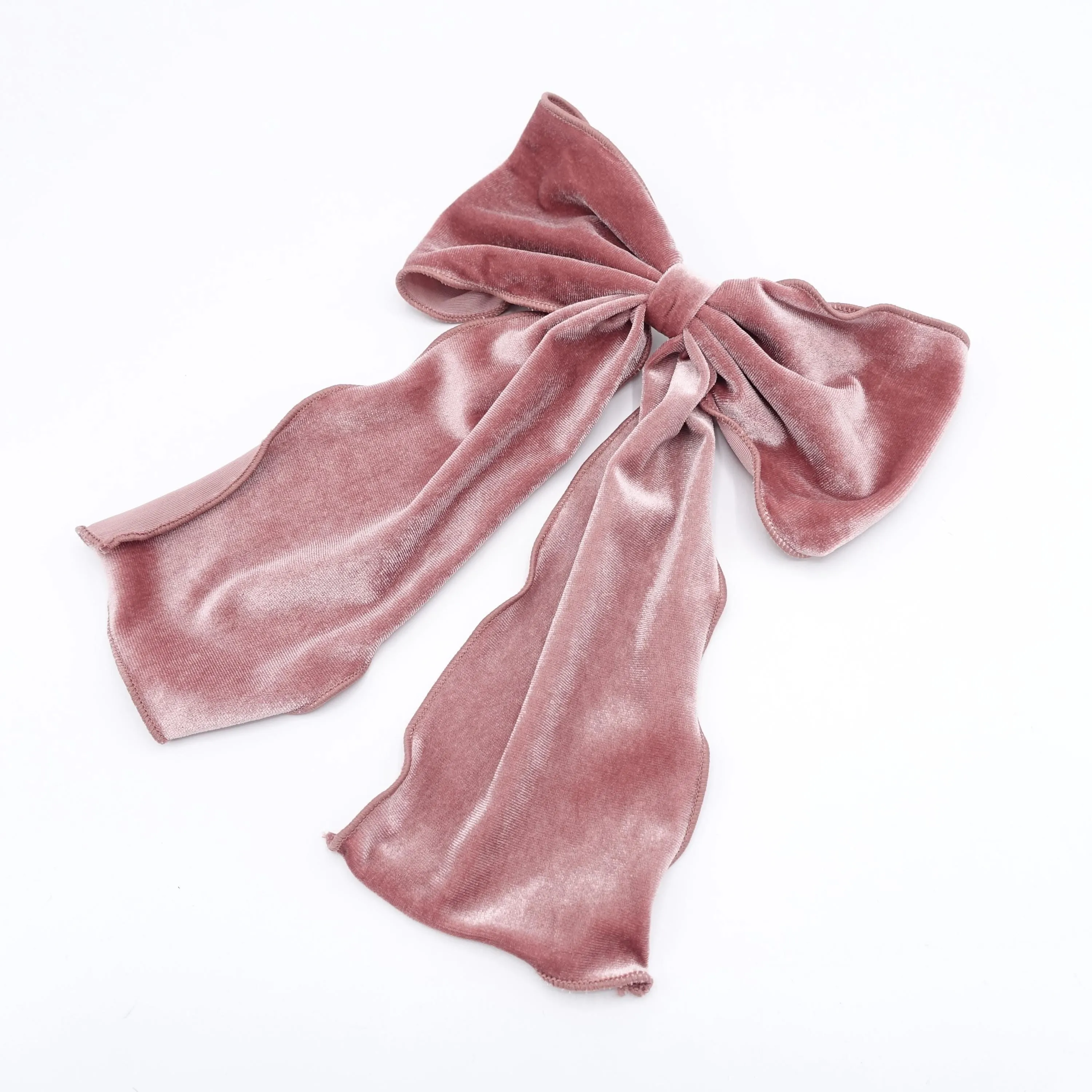 velvet lettuce hem layered hair bow for women