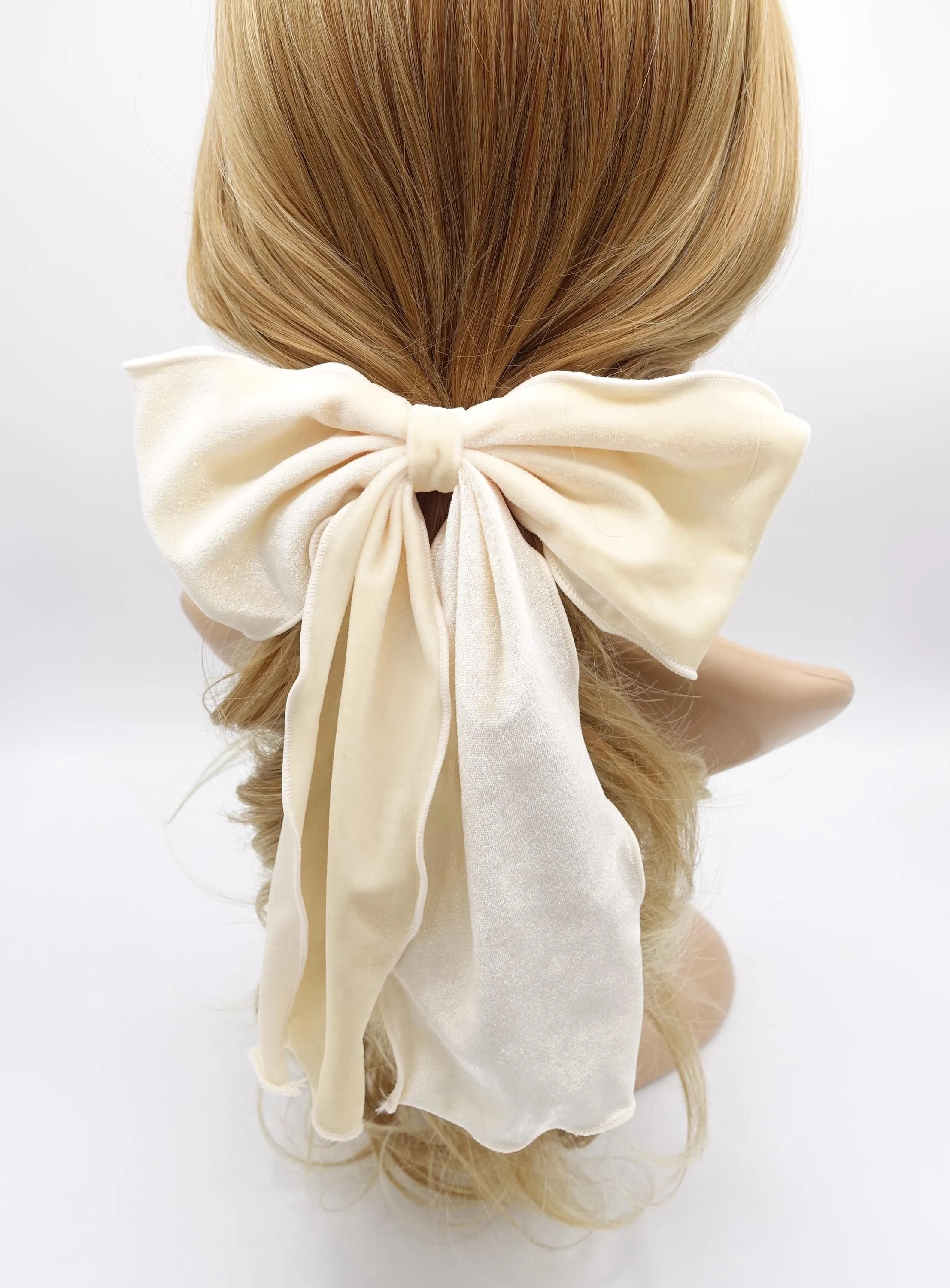 velvet lettuce hem layered hair bow for women