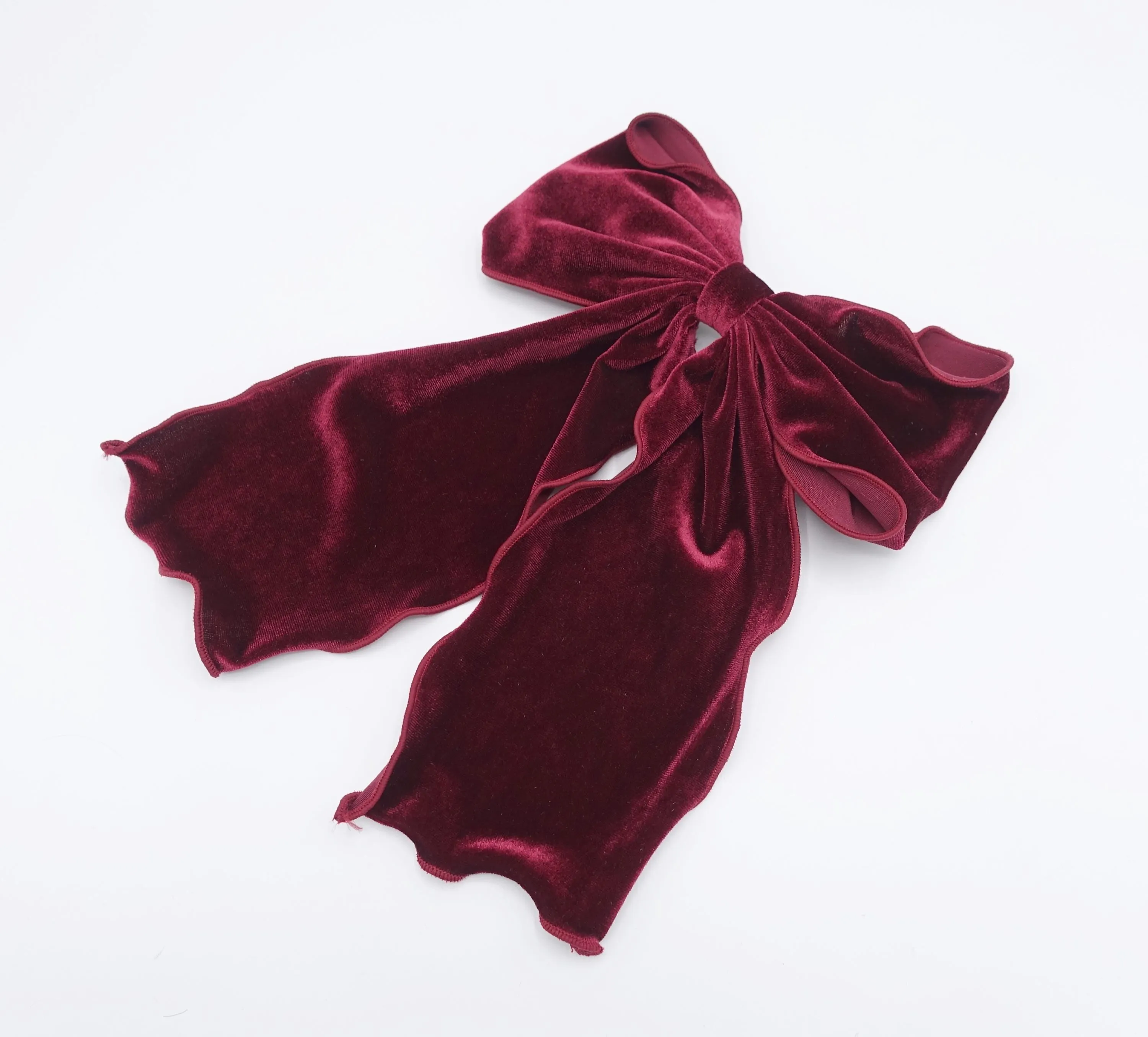 velvet lettuce hem layered hair bow for women