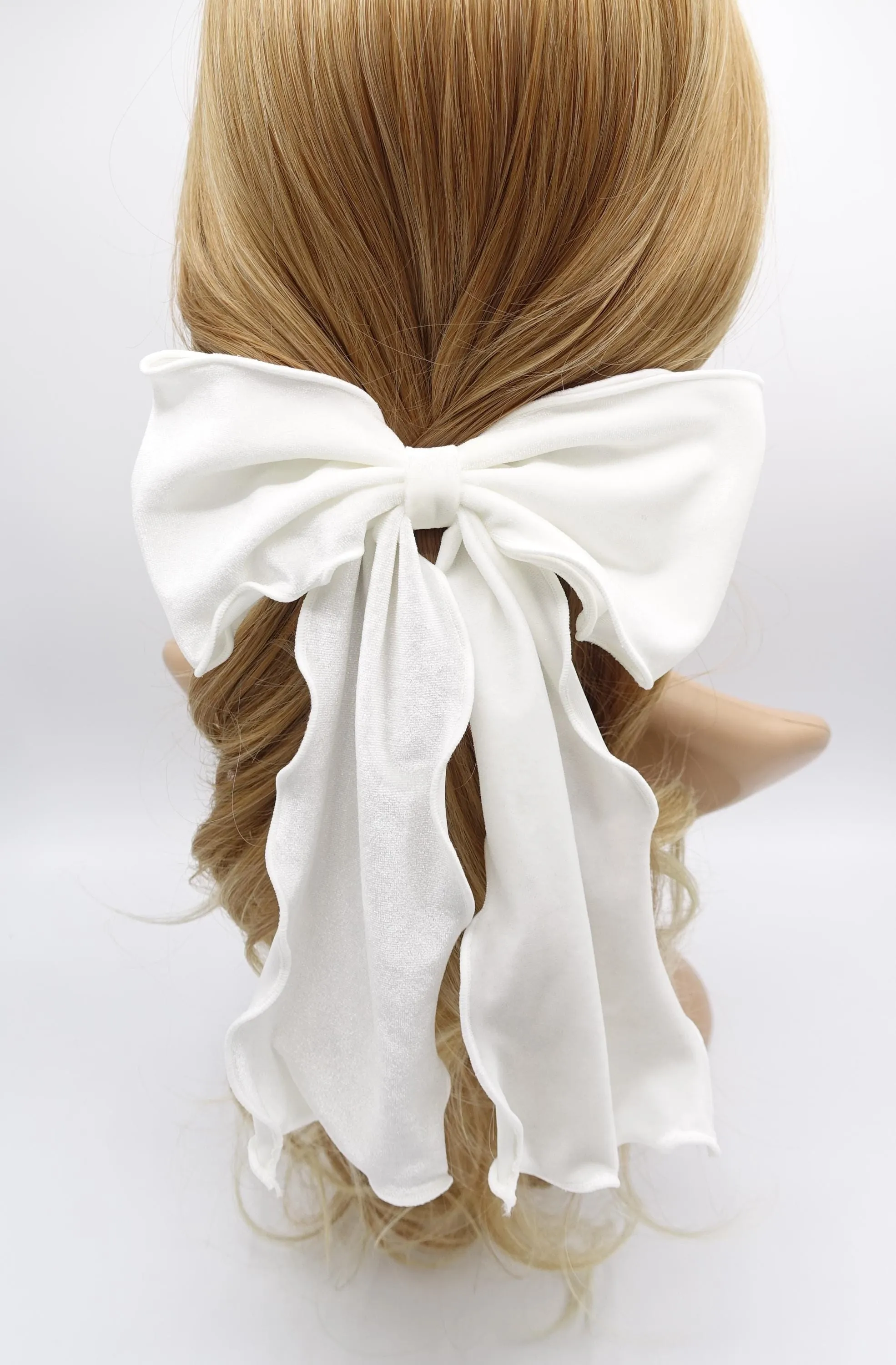 velvet lettuce hem layered hair bow for women