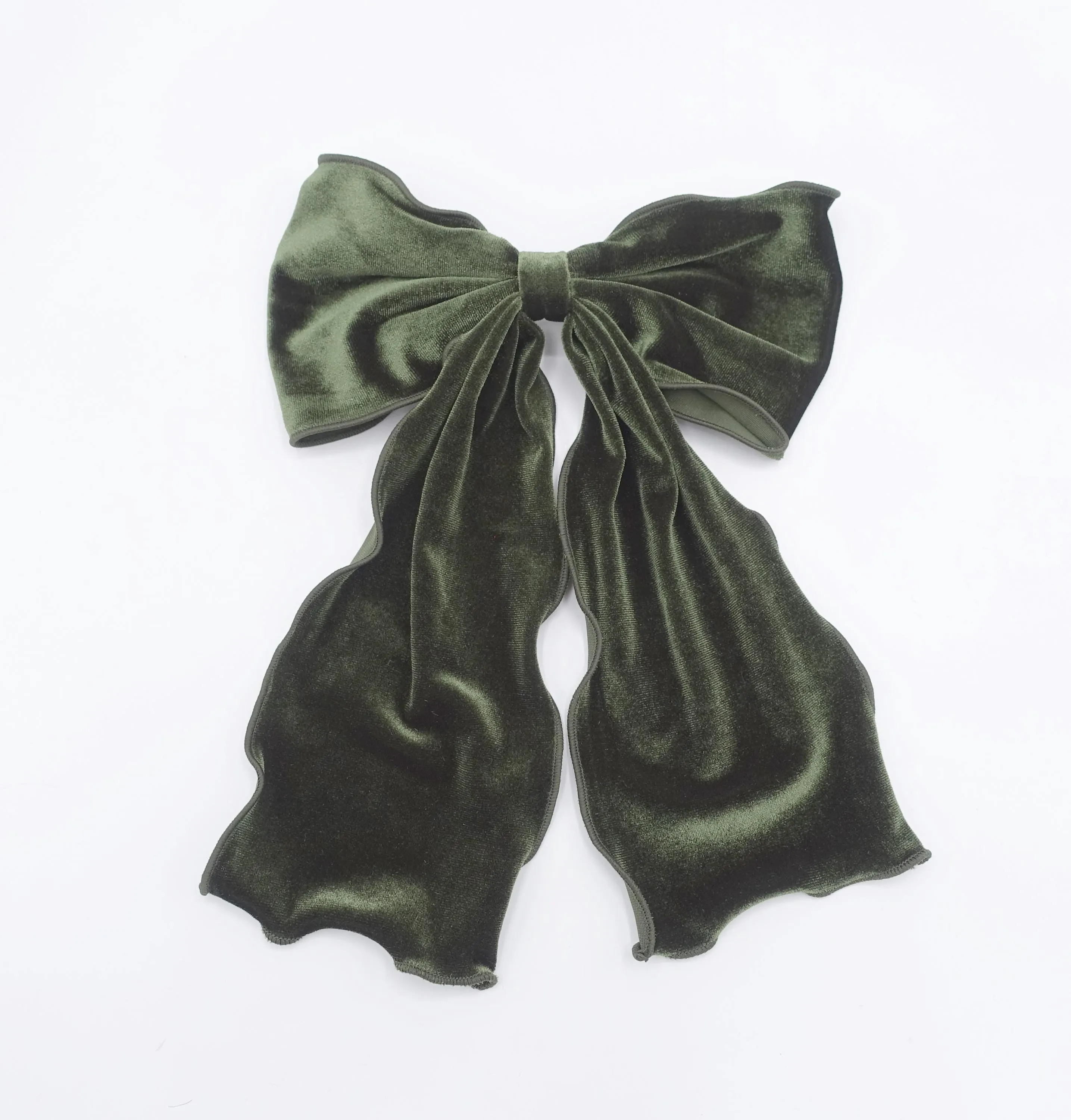 velvet lettuce hem layered hair bow for women