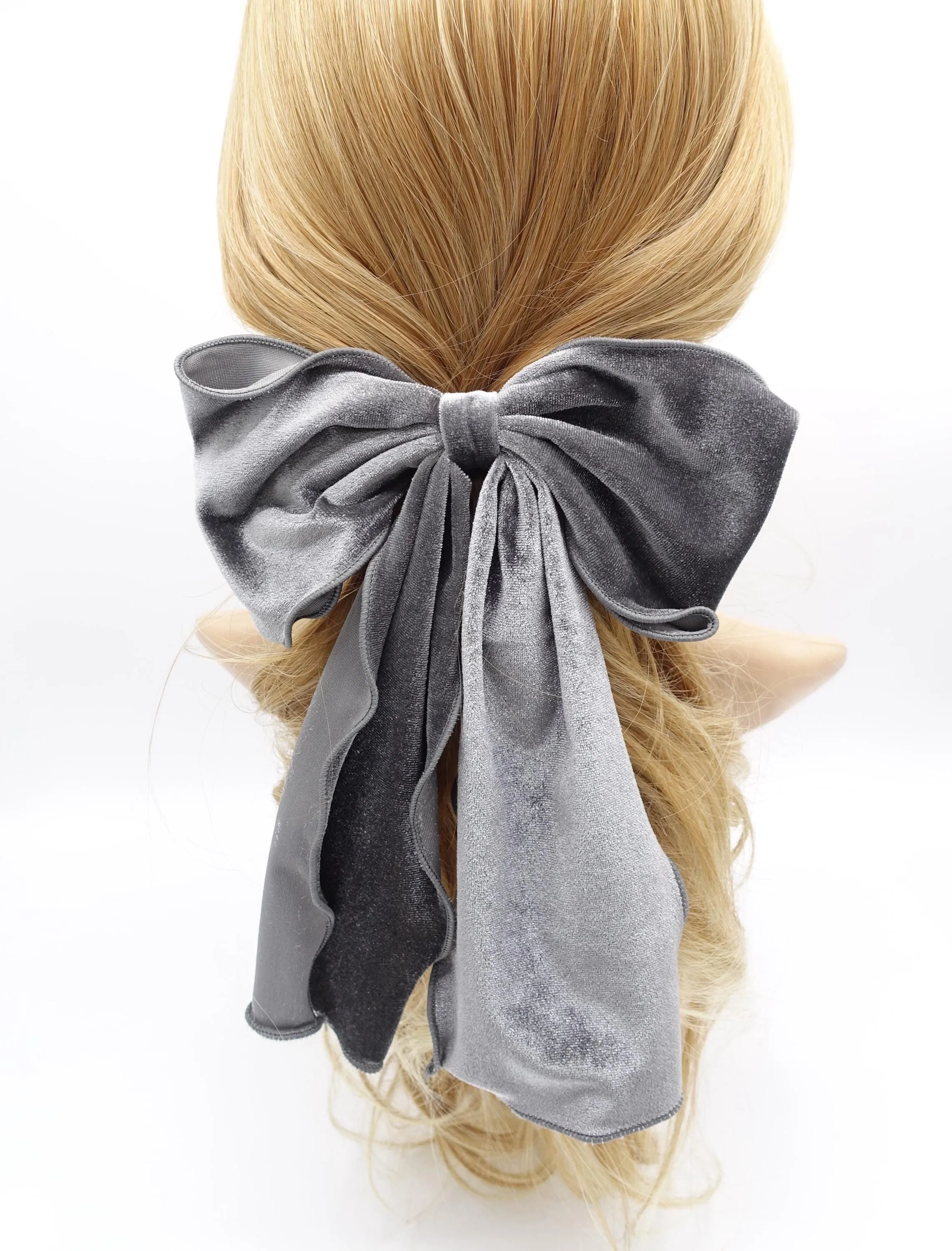 velvet lettuce hem layered hair bow for women