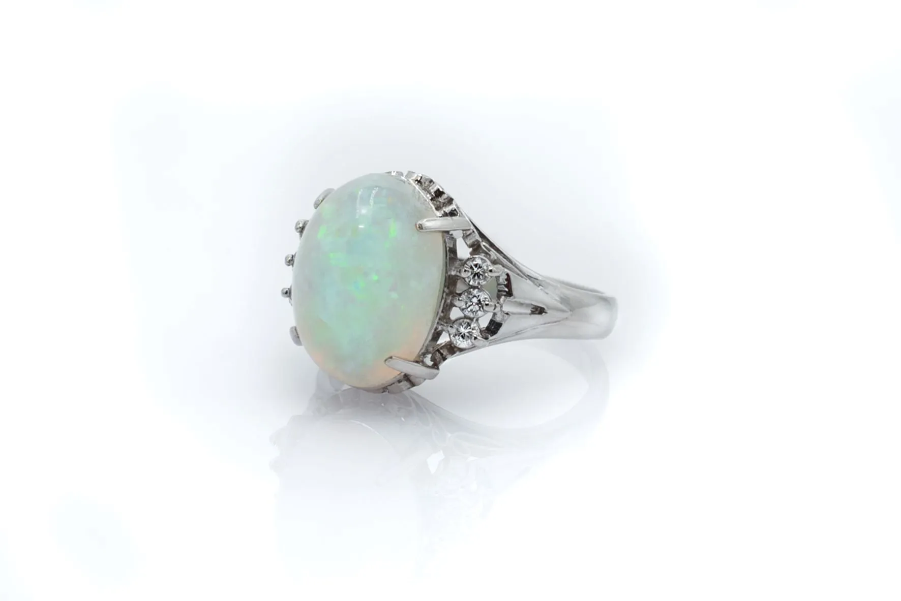 Vintage Opal and Diamond Platinum Ring