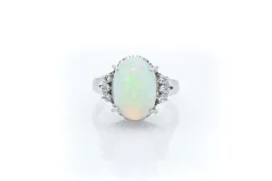 Vintage Opal and Diamond Platinum Ring