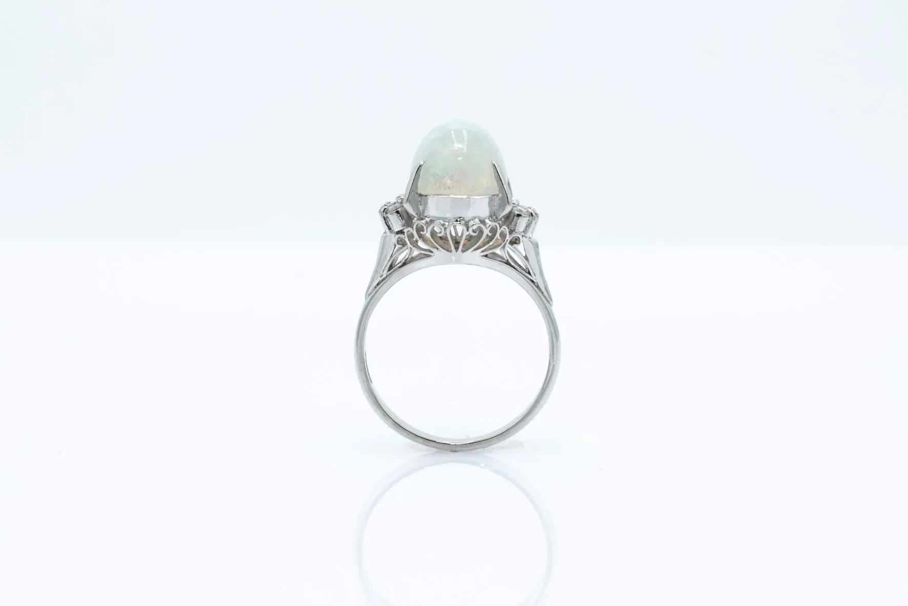 Vintage Opal and Diamond Platinum Ring