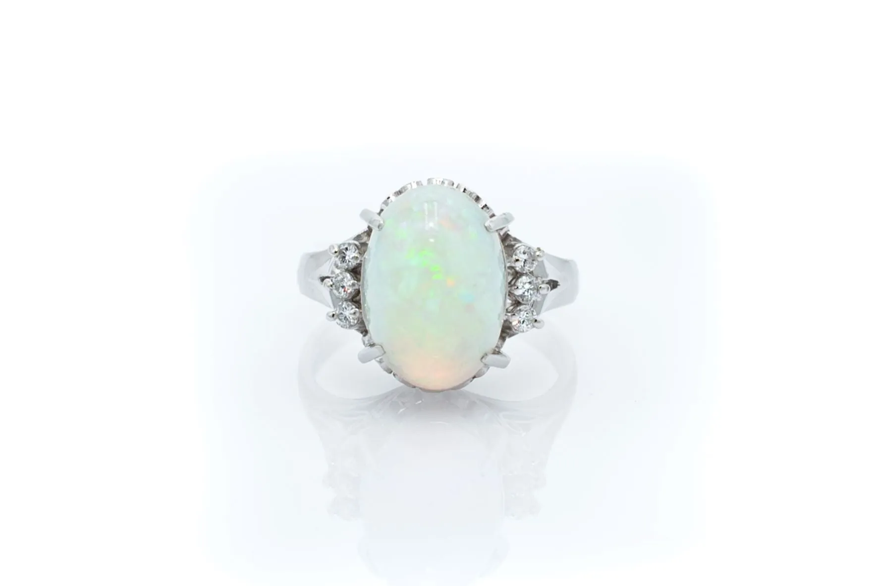 Vintage Opal and Diamond Platinum Ring