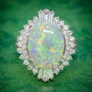 Vintage Opal Cluster Ring Platinum 6Ct Opal