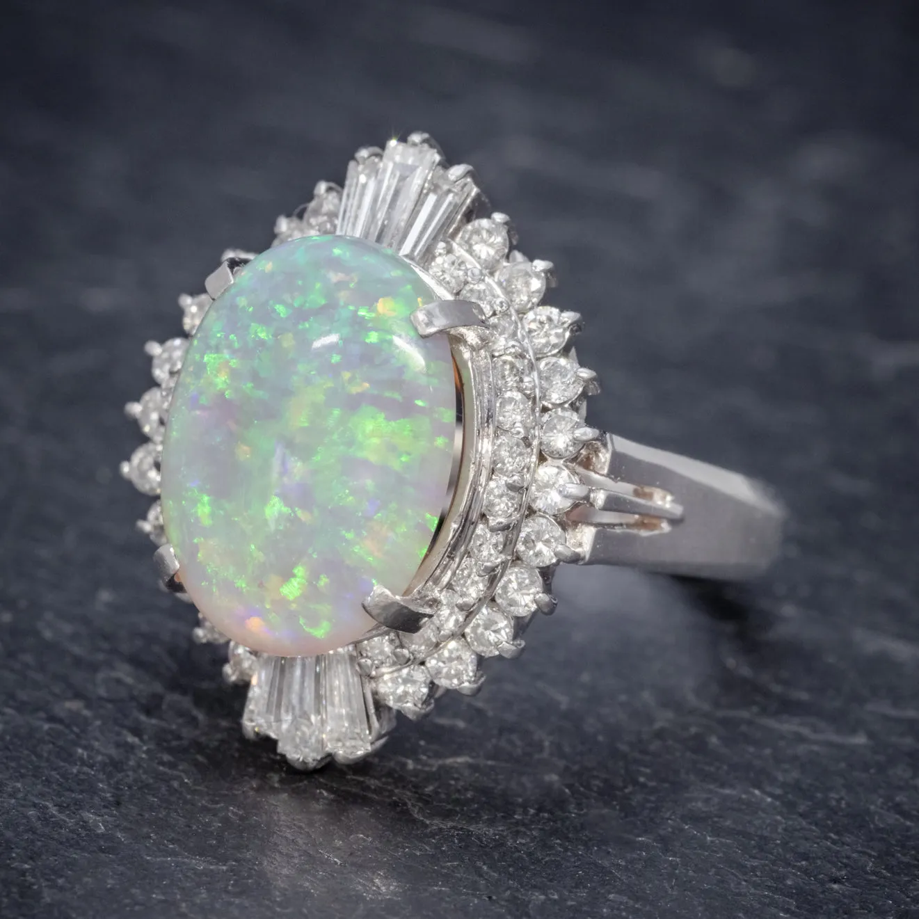 Vintage Opal Cluster Ring Platinum 6Ct Opal