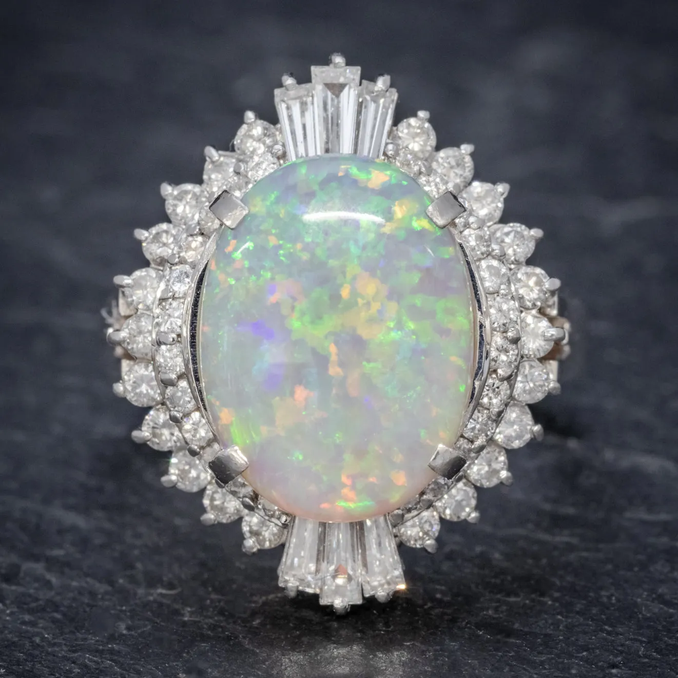 Vintage Opal Cluster Ring Platinum 6Ct Opal