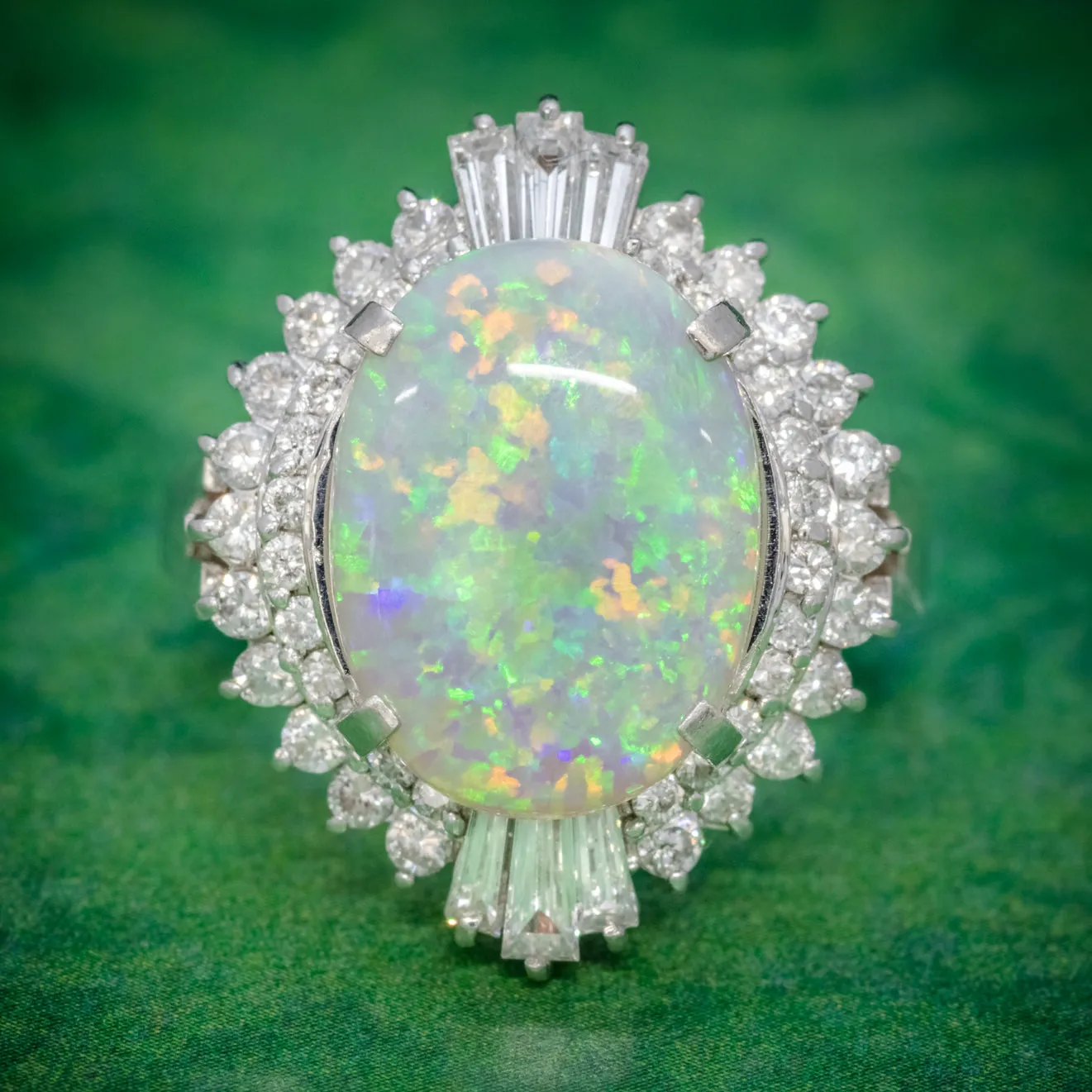 Vintage Opal Cluster Ring Platinum 6Ct Opal