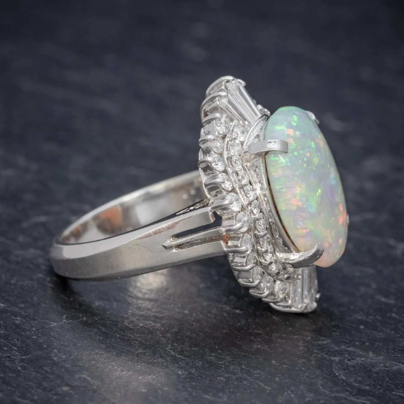 Vintage Opal Cluster Ring Platinum 6Ct Opal