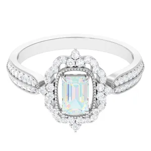 Vintage Style Octagon Ethiopian Opal Engagement Ring with Diamond Floral Halo