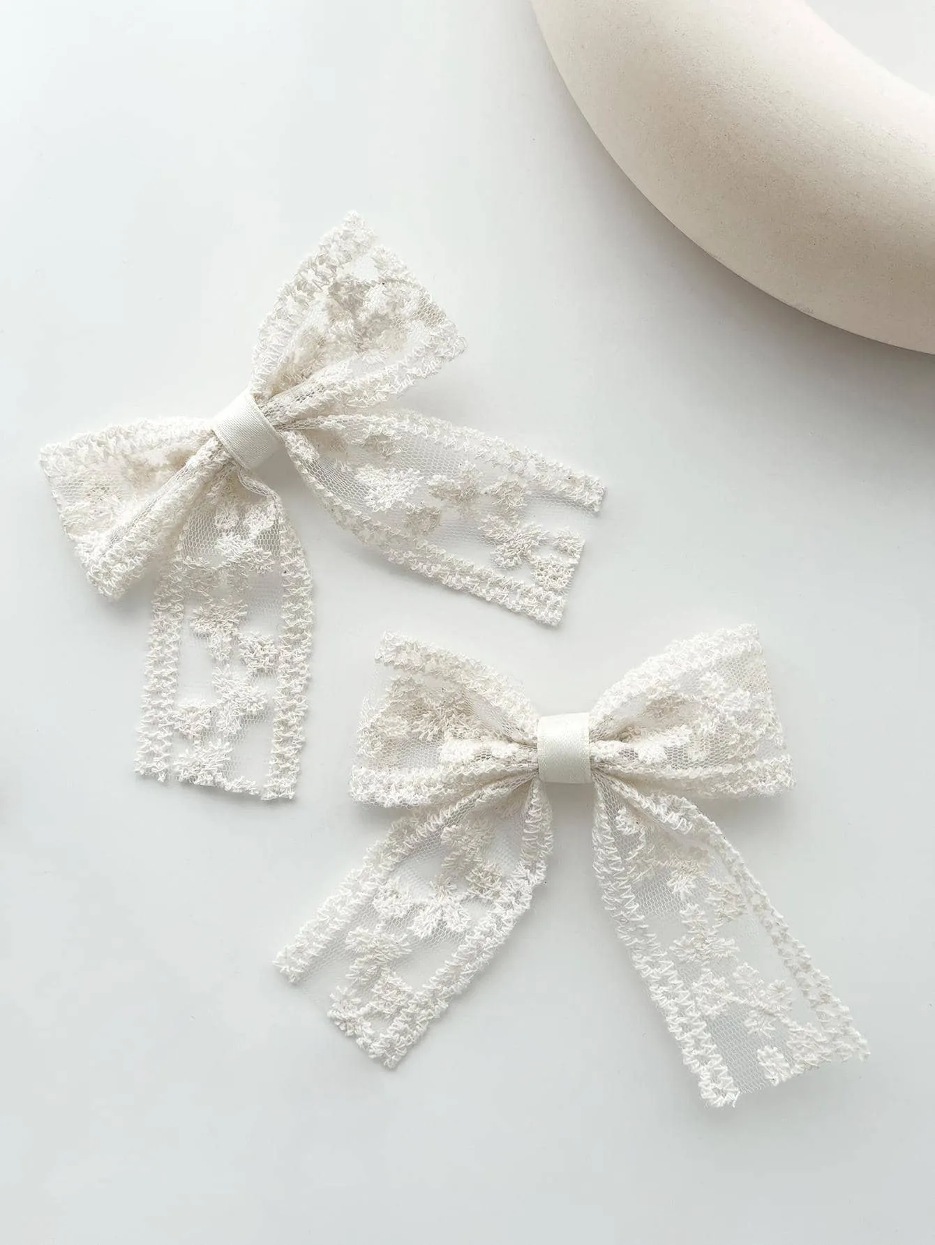 White Delicate Lace Bow Hair Clips for Women Barrette Styling Hair Accessories