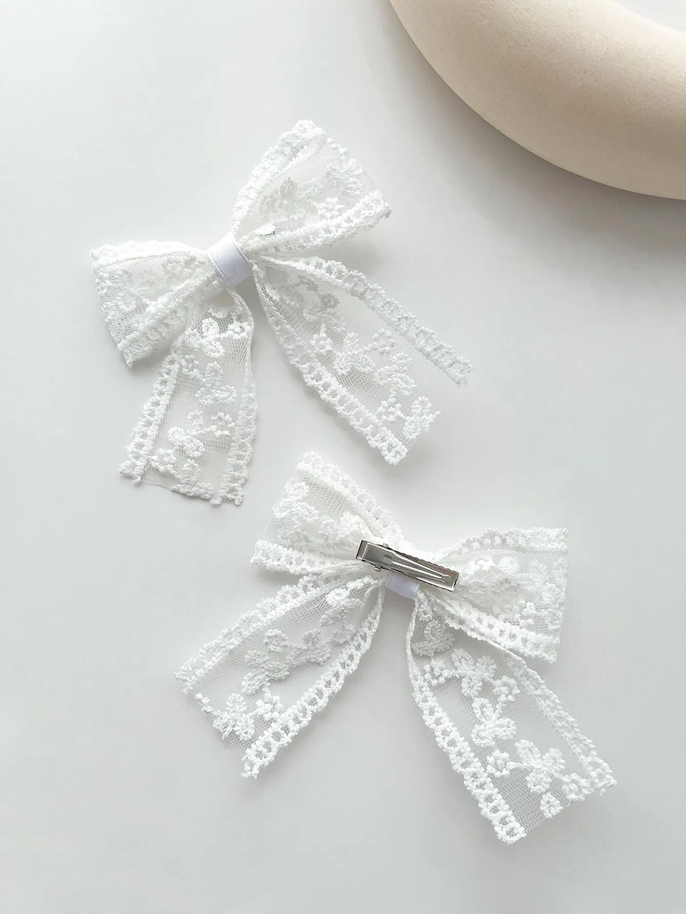 White Delicate Lace Bow Hair Clips for Women Barrette Styling Hair Accessories