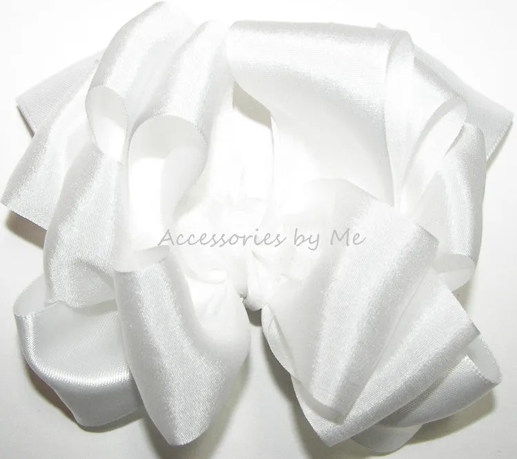 White Pure Silk Satin Ribbon Hair Bow