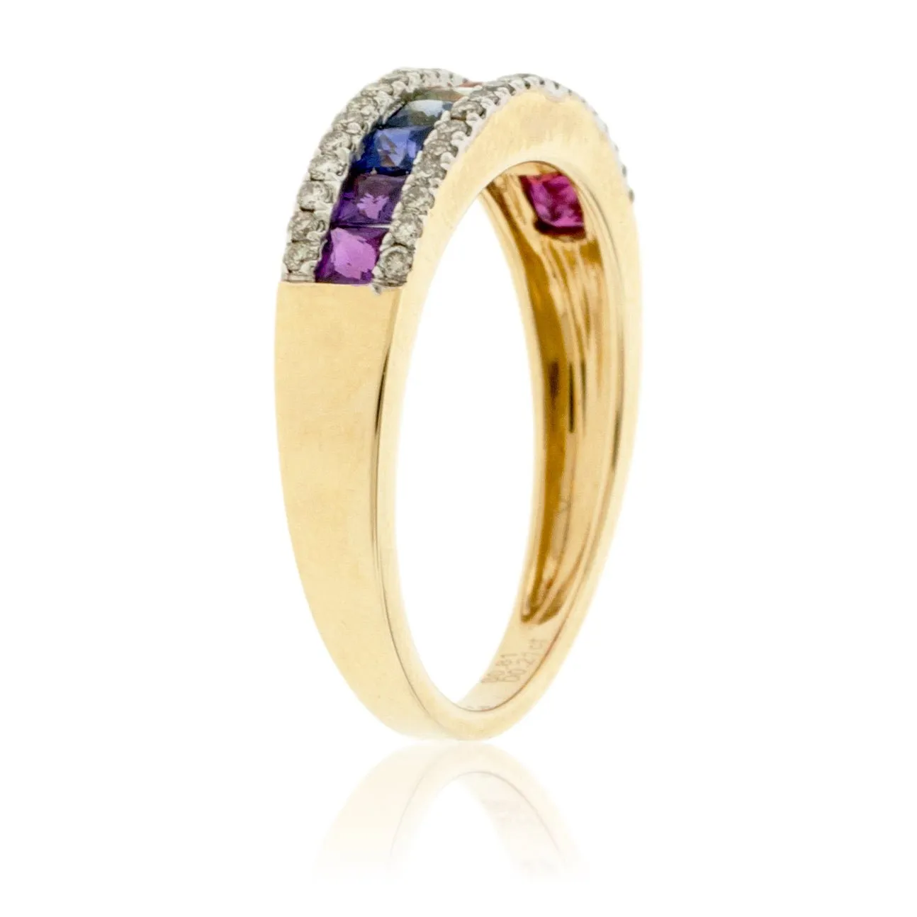 Yellow Gold Rainbow Sapphire and Diamond Ring