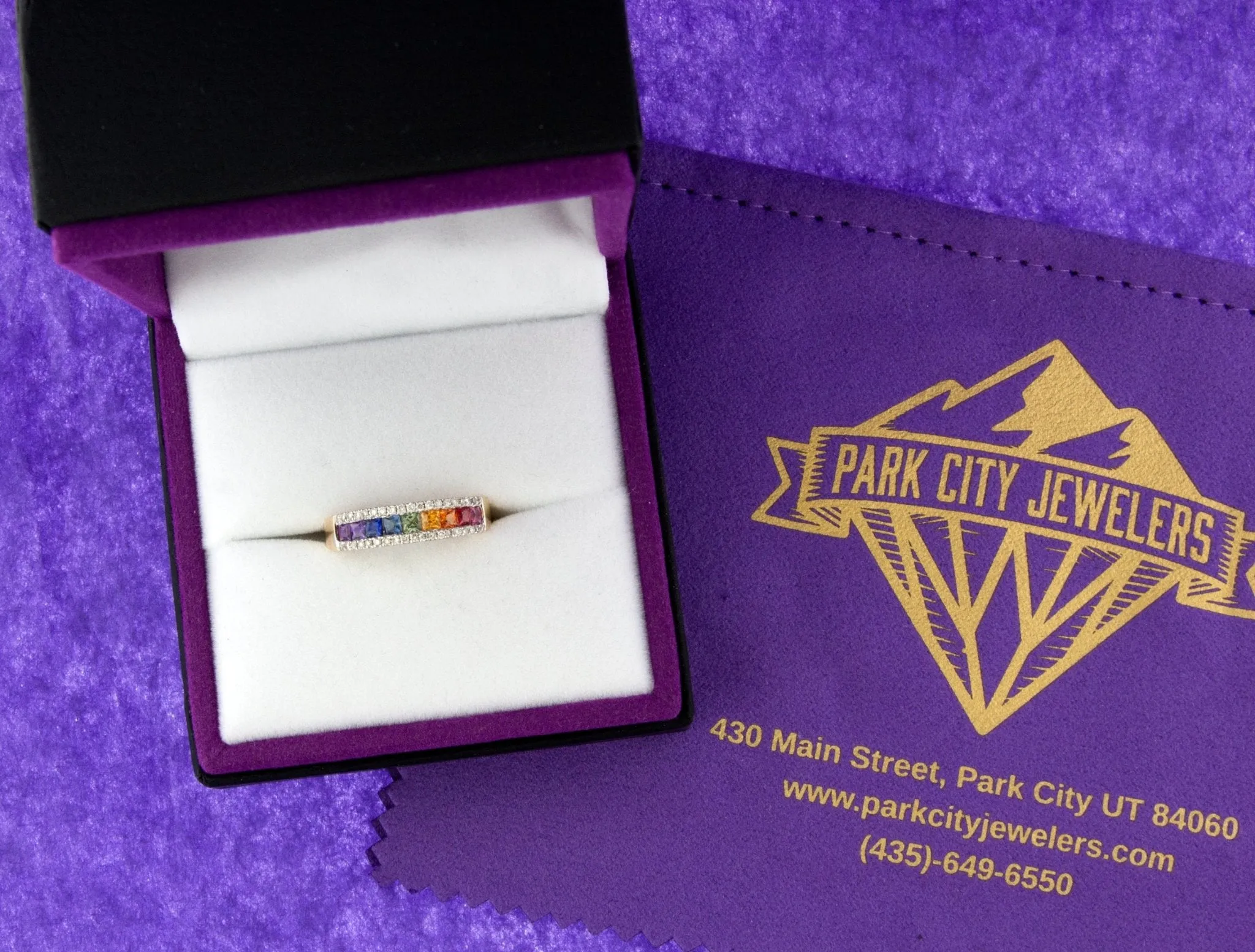 Yellow Gold Rainbow Sapphire and Diamond Ring